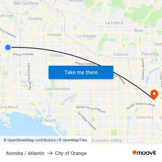 Alondra / Atlantic to City of Orange map