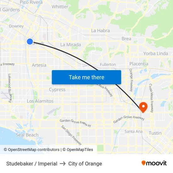 Studebaker / Imperial to City of Orange map