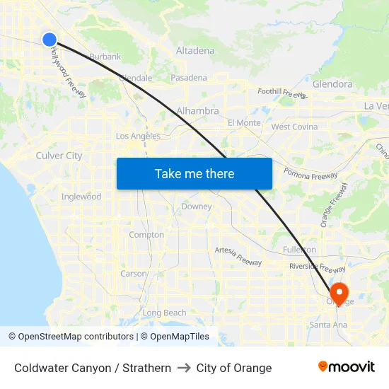 Coldwater Canyon / Strathern to City of Orange map