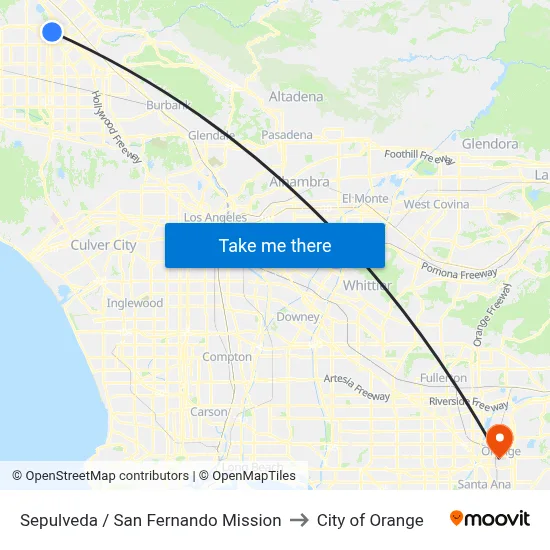 Sepulveda / San Fernando Mission to City of Orange map