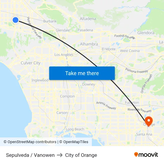Sepulveda / Vanowen to City of Orange map