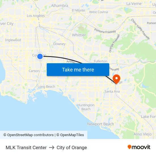 MLK Transit Center to City of Orange map