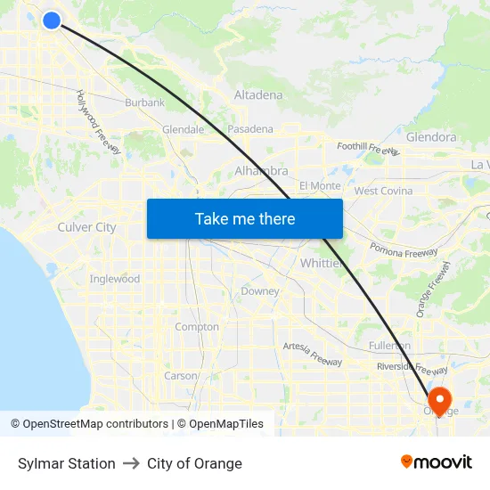 Sylmar Station to City of Orange map