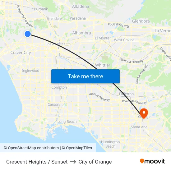 Crescent Heights / Sunset to City of Orange map