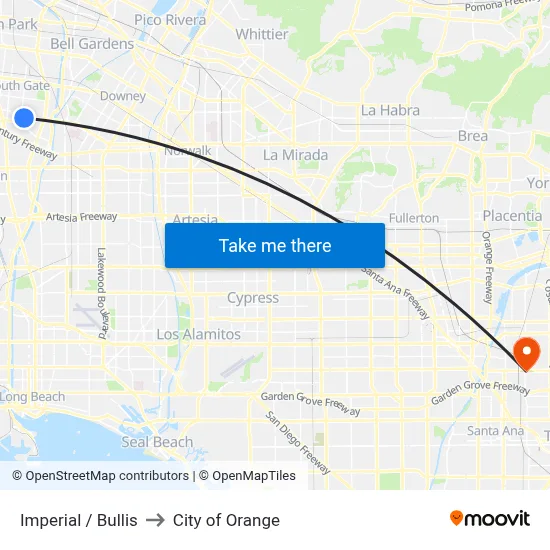 Imperial / Bullis to City of Orange map