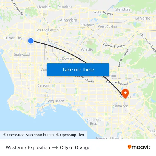 Western / Exposition to City of Orange map