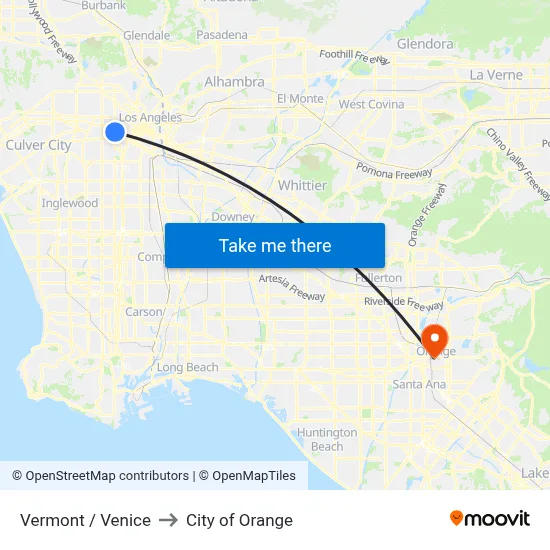 Vermont / Venice to City of Orange map