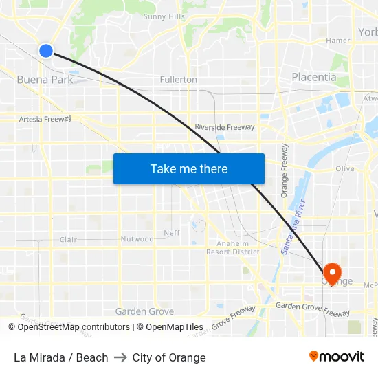 La Mirada / Beach to City of Orange map
