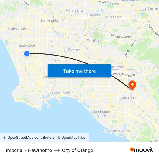 Imperial / Hawthorne to City of Orange map