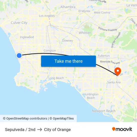 Sepulveda / 2nd to City of Orange map
