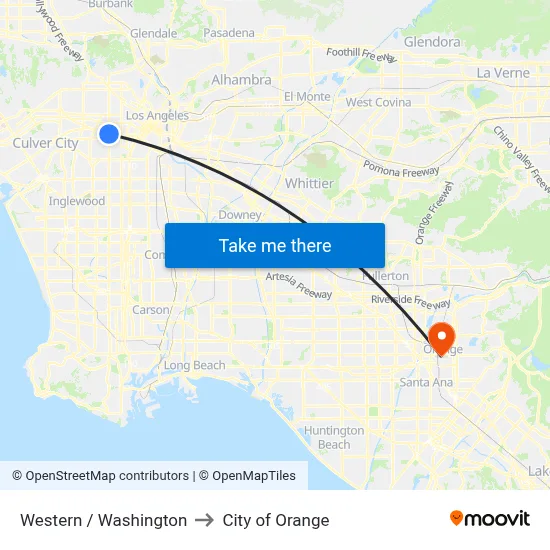 Western / Washington to City of Orange map