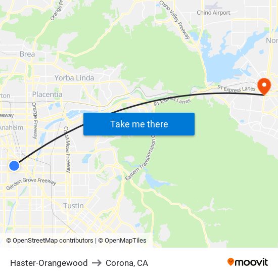 Haster-Orangewood to Corona, CA map