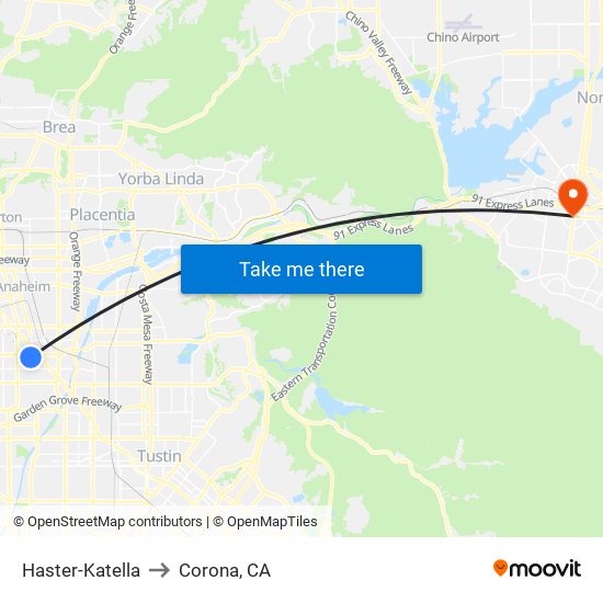 Haster-Katella to Corona, CA map