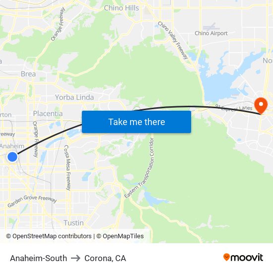 Anaheim-South to Corona, CA map