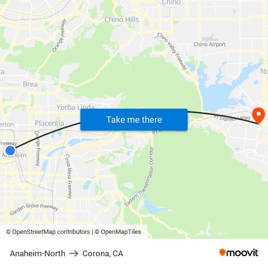 Anaheim-North to Corona, CA map