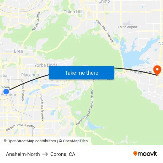 Anaheim-North to Corona, CA map