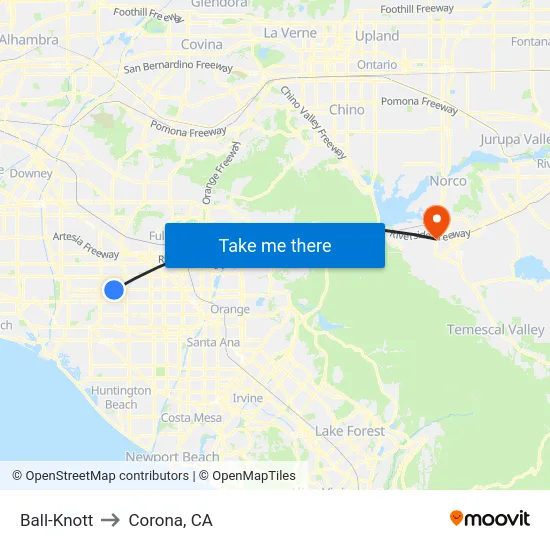 Ball-Knott to Corona, CA map