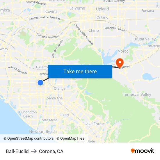 Ball-Euclid to Corona, CA map