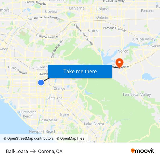 Ball-Loara to Corona, CA map