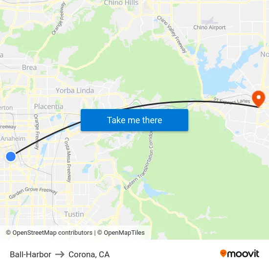 Ball-Harbor to Corona, CA map