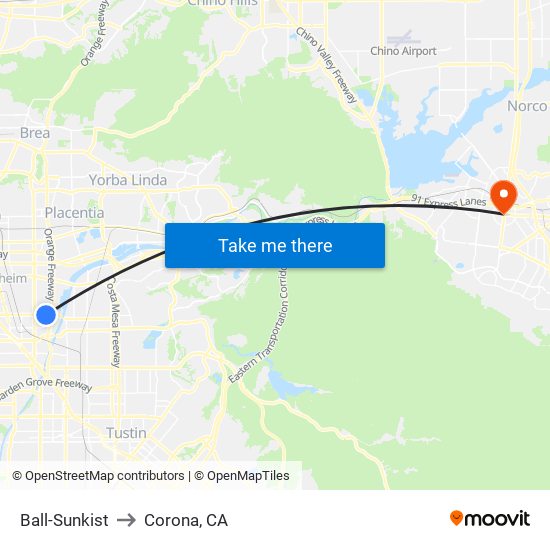 Ball-Sunkist to Corona, CA map