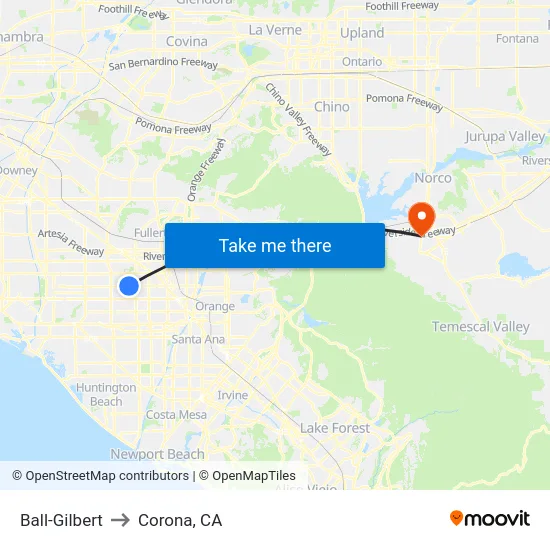 Ball-Gilbert to Corona, CA map