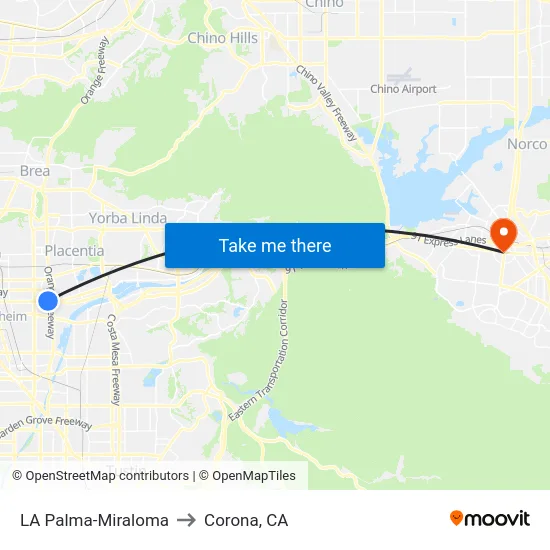 LA Palma-Miraloma to Corona, CA map