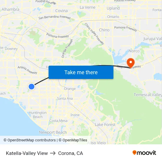 Katella-Valley View to Corona, CA map