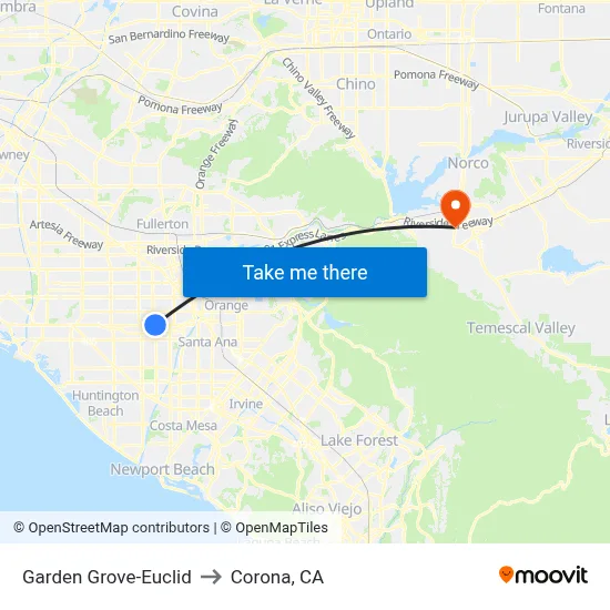 Garden Grove-Euclid to Corona, CA map