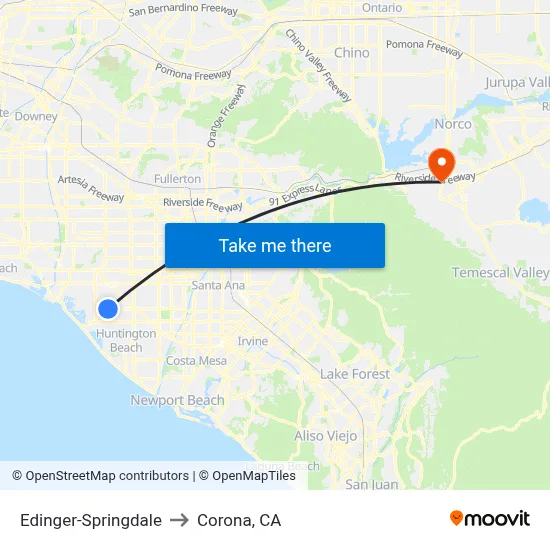 Edinger-Springdale to Corona, CA map