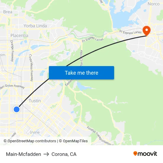 Main-Mcfadden to Corona, CA map