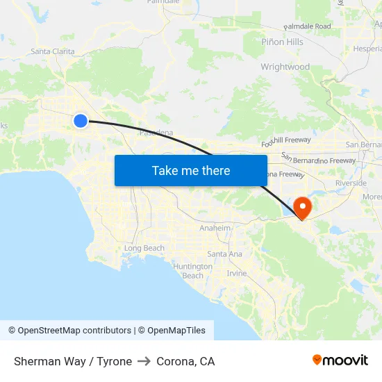Sherman Way / Tyrone to Corona, CA map