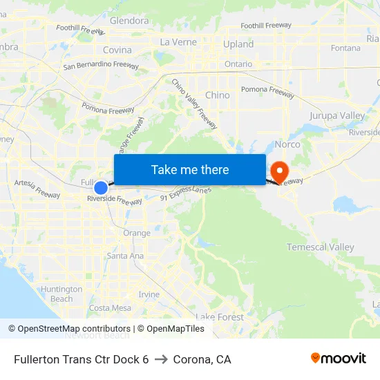 Fullerton Trans Ctr Dock 6 to Corona, CA map