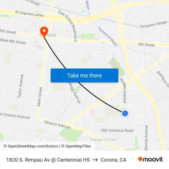 1820 S. Rimpau Av @ Centennial HS to Corona, CA map