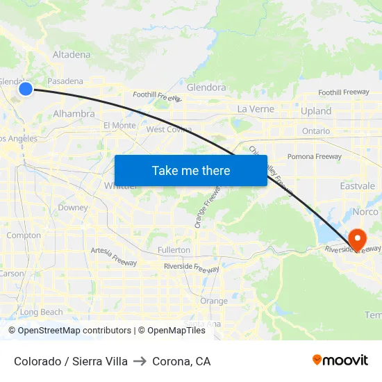 Colorado / Sierra Villa to Corona, CA map
