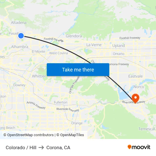 Colorado / Hill to Corona, CA map