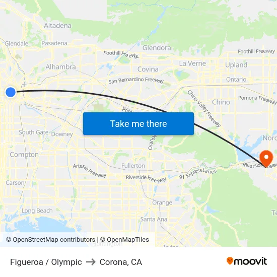 Figueroa / Olympic to Corona, CA map
