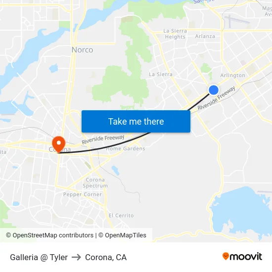 Galleria @ Tyler to Corona, CA map