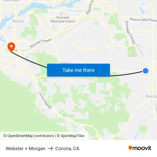 Webster + Morgan to Corona, CA map