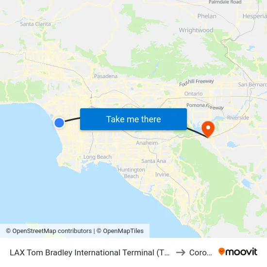 LAX Tom Bradley International Terminal (Tbit) Lower Level Flyaway Stop to Corona, CA map