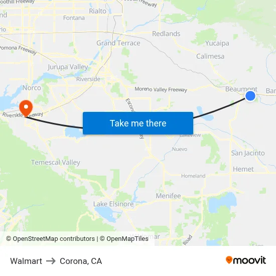 Walmart to Corona, CA map