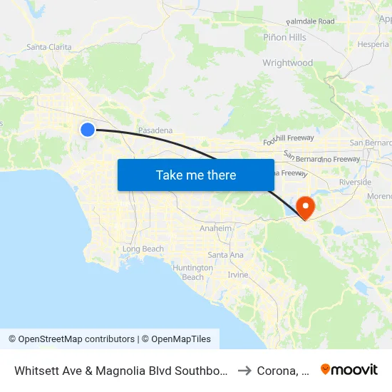 Whitsett Ave & Magnolia Blvd Southbound to Corona, CA map
