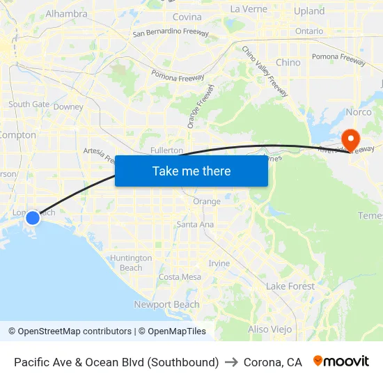 Pacific Ave & Ocean Blvd (Southbound) to Corona, CA map