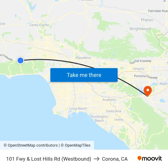 101 Fwy & Lost Hills Rd (Westbound) to Corona, CA map