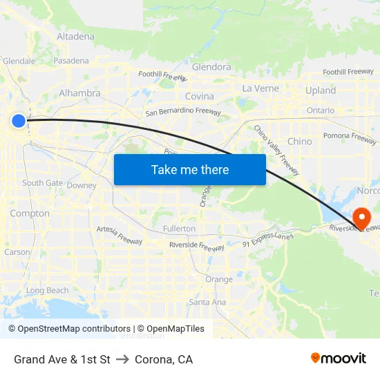 Grand Ave & 1st St to Corona, CA map