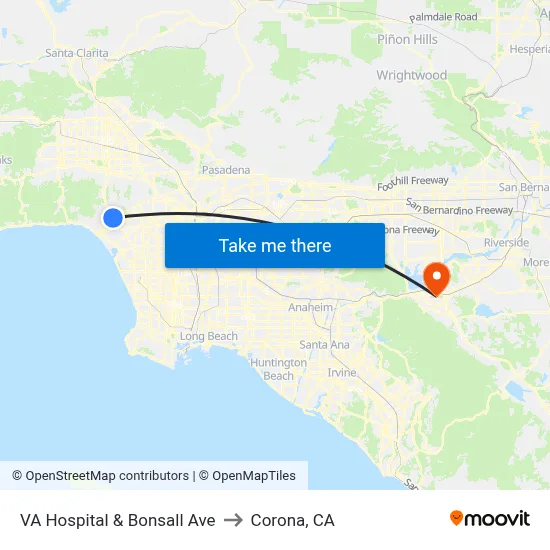 VA Hospital  & Bonsall Ave to Corona, CA map