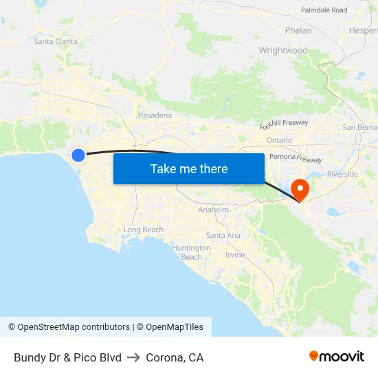 Bundy Dr & Pico Blvd to Corona, CA map