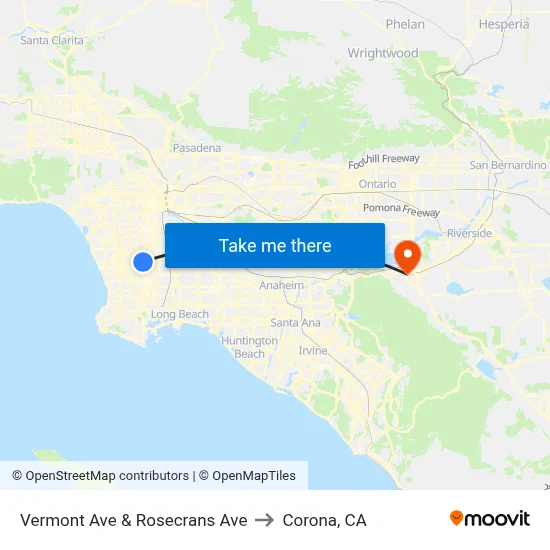 Vermont Ave & Rosecrans Ave to Corona, CA map