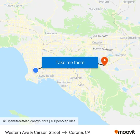 Western Ave & Carson Street to Corona, CA map