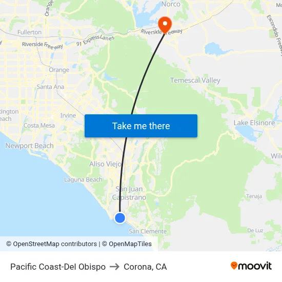 Pacific Coast-Del Obispo to Corona, CA map